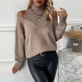 Women's Elegant Off-Shoulder Turtleneck Sweater, Solid Color Long Sleeve Knit Top For Autumn & Winter Meifu Market