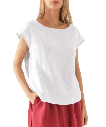 European And American New Linen Casual Loose Short Sleeves T-shirt Solid Color Round Neck Top