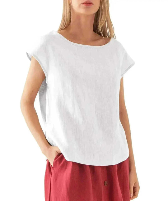 linen blend fabric | breathable short sleeve t-shirt | loose fit casual top | energy saving