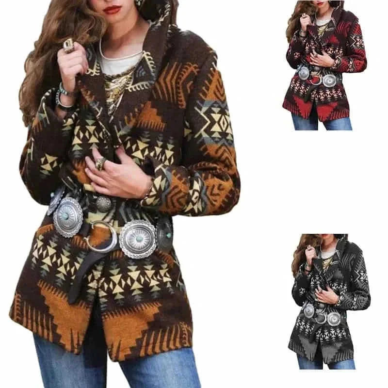 mid-length wool coat | printed lapel coat women | long sleeve wool coat | energy saving