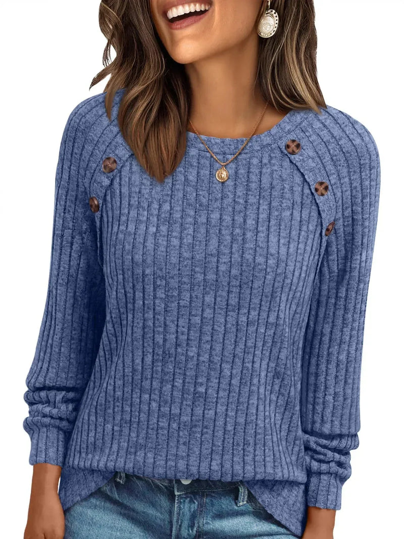 brushed fleece long sleeve top | stripe pullover sweater women | round neck casual sweater | energy saving