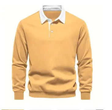 Men's Fashion Casual Versatile Long Sleeves Polo Collar Sweater Navy Blue - color variant display