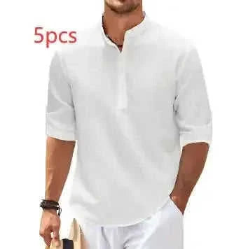 Men's Casual Shirt Long Sleeve Stand Collar Solid Color Shirt Mens Clothing