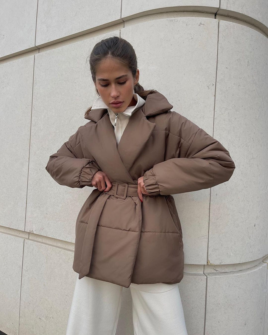 Winter Lapel Waisted Cotton Coat Fashion Solid Color Slim Overcoat Womens Clothing Meifu Market