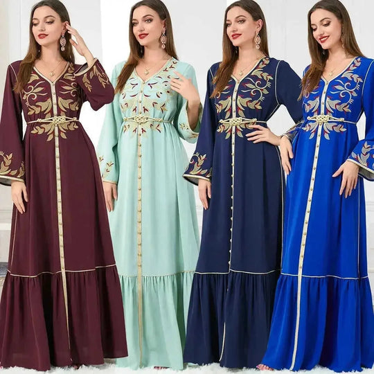 embroidered maxi dress | breathable cotton fabric | long sleeve midi dress | energy saving