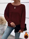 Solid Striped Batwing Sleeves T-shirt Fashion Casual Pullover Round Neck Long Sleeve Top Spring And Autumn Women's Clothing Meifu Market