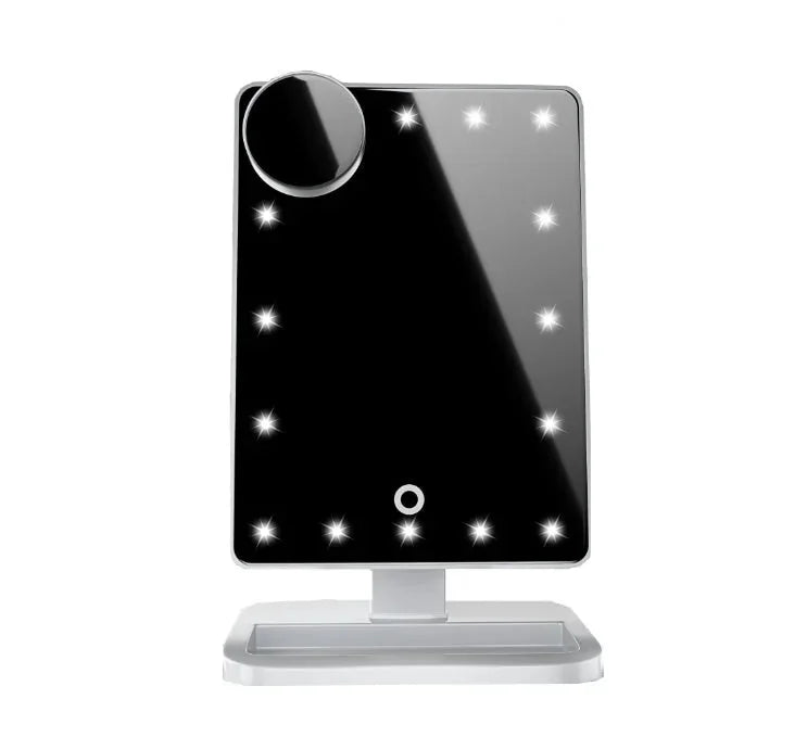 touch screen makeup mirror | 20 led lights adjustable brightness | 10x magnification mirror | ultrasonic cleaning