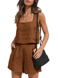 womens 2 piece suit set | square neck top and shorts set | summer lounge outfits | energy saving