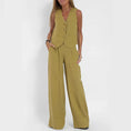 lightweight linen blend fabric | high-waisted wide-leg trousers | breathable sleeveless vest top | ultrasonic cleaning