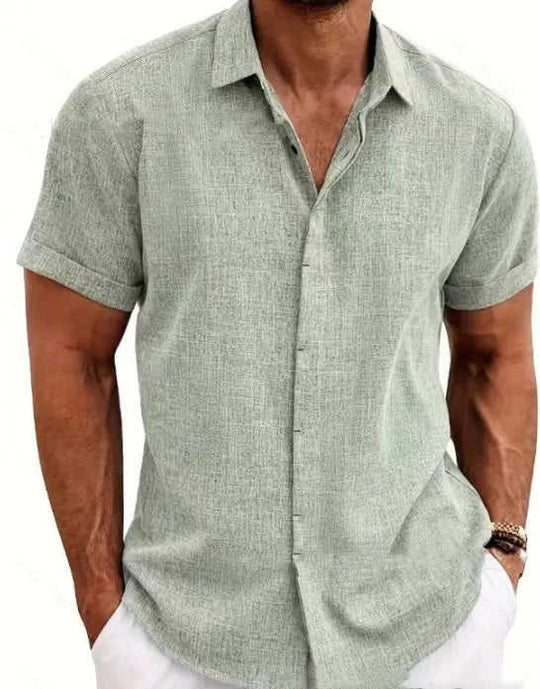Men's Solid Color Loose Linen Short-sleeved T-shirt White - color variant display