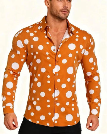 long sleeve polka dot shirt | cotton blend casual shirt | mens button down shirt | ultrasonic cleaning