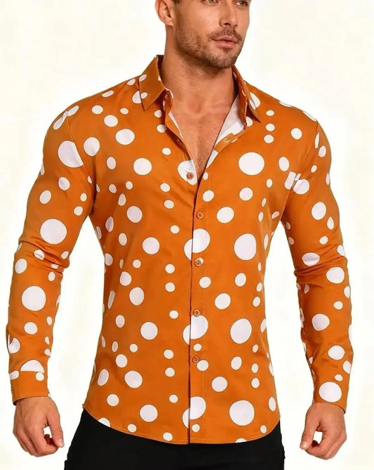 A Casual And Versatile Long-sleeved Shirt With Polka Dot Prints For Teenagers And Men