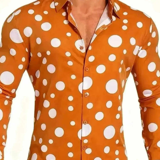 A Casual And Versatile Long-sleeved Shirt With Polka Dot Prints For Teenagers And Men - main view (material: cotton |...