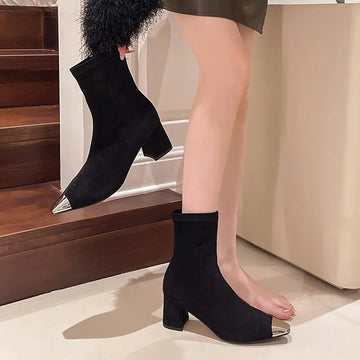 Fashion Elegant Square Head French Chunky Heel Boots Meifu Market