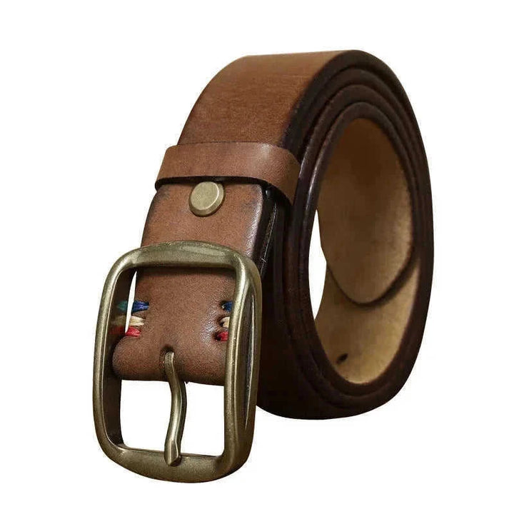 thick pure copper pin buckle | genuine cattlehide leather belt | heavy-duty leather belt | energy saving