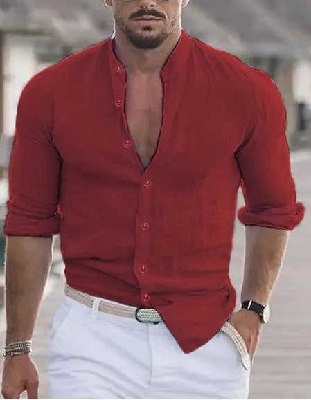 Men's Long Sleeve Shirt With Button Casual Solid Color Tops For Spring Autumn Gray - complete package contents