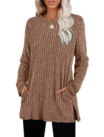 European And American Style Women Sweater Sunken Stripe Round Neck