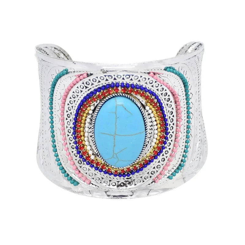 elastic turquoise bracelet | adjustable boho bangle | vintage tribal jewelry | energy saving