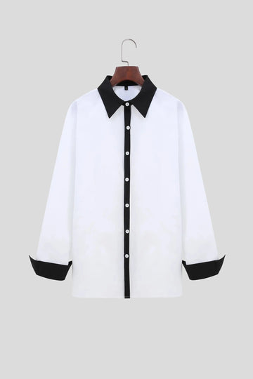 A Handsome Business And Fashionable Long-sleeved Shirt With Contrasting Colors For A Teenage Man meifu market