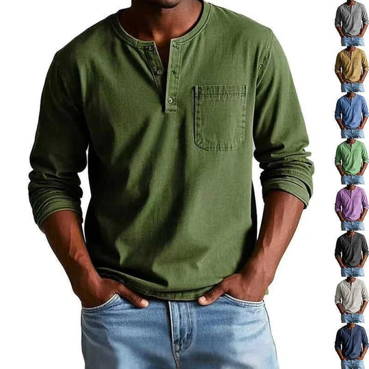 stretch-cotton fabric | long-sleeve pullover top | slim-fit casual shirt | ultrasonic cleaning