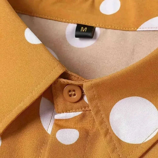 A Casual And Versatile Long-sleeved Shirt With Polka Dot Prints For Teenagers And Men - close-up detail (material: cotton...