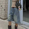retro pleated denim shorts | wide leg denim shorts | straight cut denim shorts | energy saving