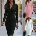 Women's Elegant Solid Color V-Neck Long Sleeve Midi Dress Slim Fit Office Dress For Spring & Summer Meifu Market