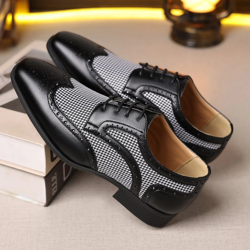 Imitation Houndstooth Men's Shoes Casual Leather Shoes Meifu Market