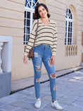 Women's Striped V-neck Long Sleeved Sweater Meifu Market