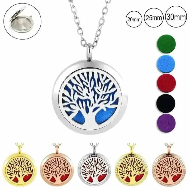 stainless steel pendant necklace | tree of life diffuser necklace | essential oil jewelry for women | energy saving