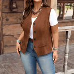 Women's Solid Color Loose Fit Slim Corduroy Vest Coat