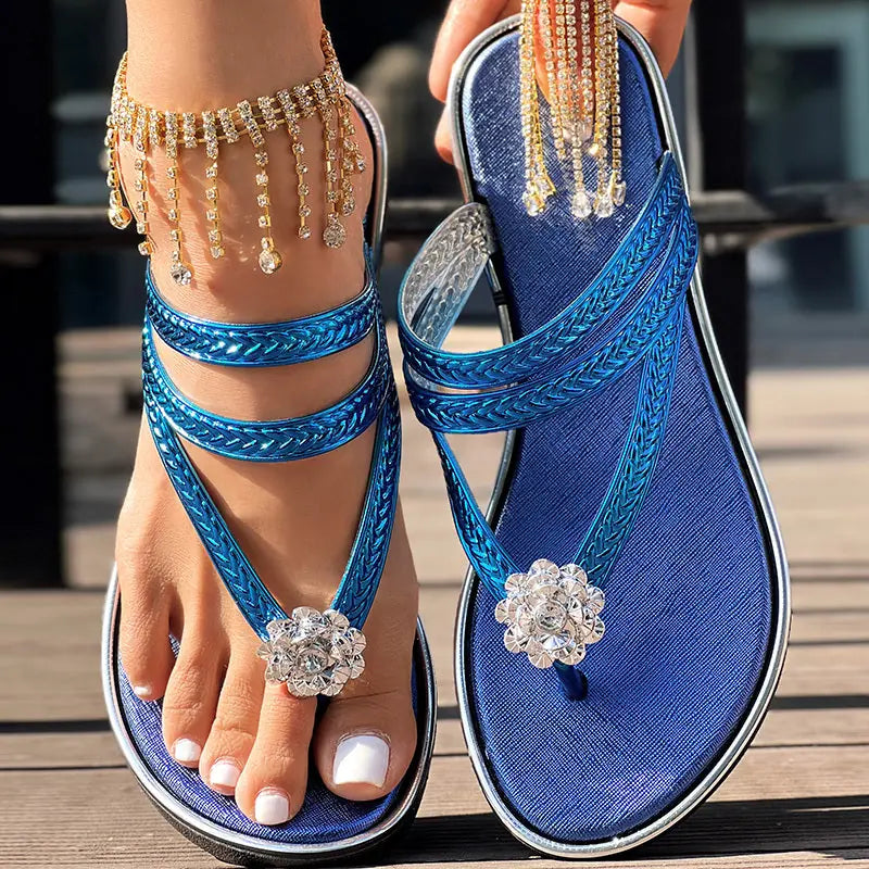 Floral Pattern Flip-Flops Comfortable Casual Summer Beach Slippers - Anklet Not Included Meifu Market