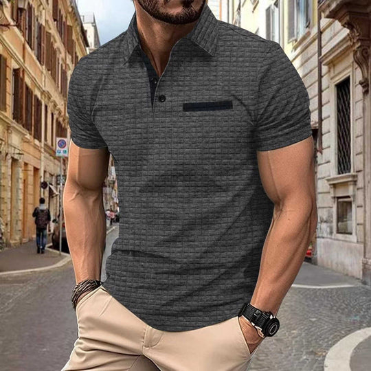 Plaid Jacquard Polo — Loose Fit Slit-Hem Shirt for Active Days