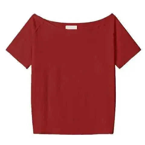 loose oblique shoulder top | short sleeve womens blouse | breathable cotton fabric | energy saving