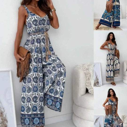 bohemian wide-leg pants | elastic waistband pants | flowy one-piece pants | ultrasonic cleaning