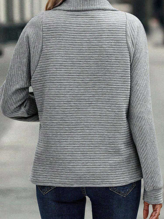 Zipper Stand Collar Pullover Sweatshirt Fashion Solid Striped Long Sleeve Top Spring And Autumn Women's Clothing Meifu Market