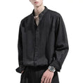 Anti-Wrinkle Seersucker Men's Black Texture Long Sleeve Casual Shirt - Meifu Market