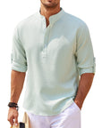 Men's Casual Shirt  Long Sleeve Stand Collar Solid Color Shirt Mens Clothing Meifu Market