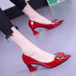 All-match Fashion Patent Leather Women's Shoes Shallow Mouth Pointed Mid Heel Women's Shoes Meifu Market