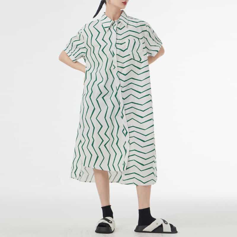 Women's Summer French Lazy Style Wave Stripes Shirt Dress