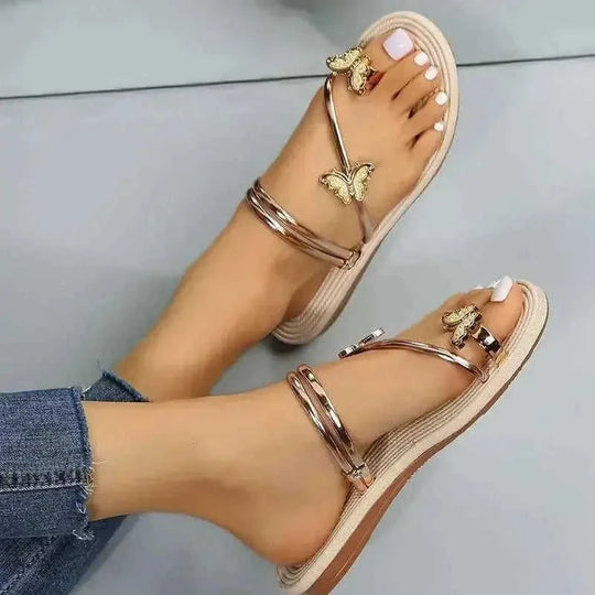 Butterfly Flat Shoes Summer Sandals Women Flip Flops Beach Shoes - Meifu Market