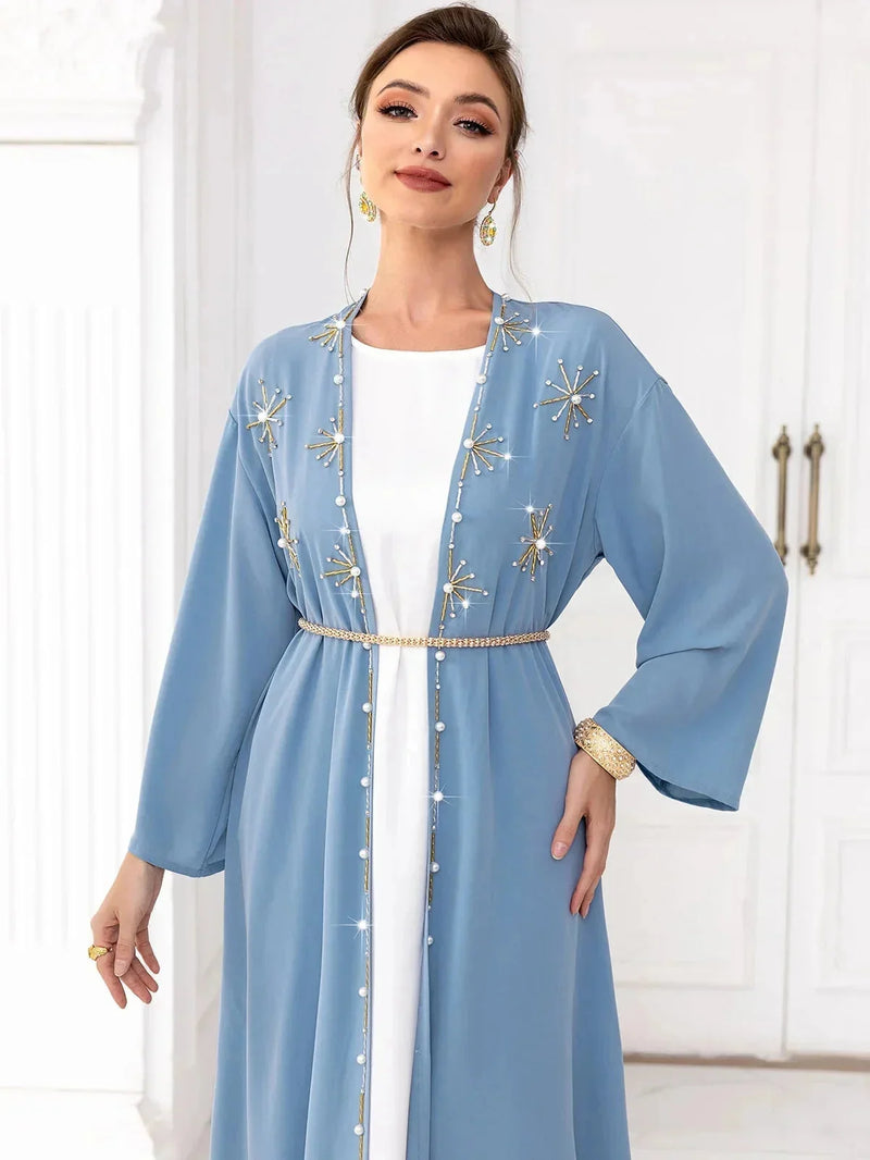 hand-stitched embroidery cardigan | lightweight travel kaftan gown | premium cotton long cardigan | energy saving
