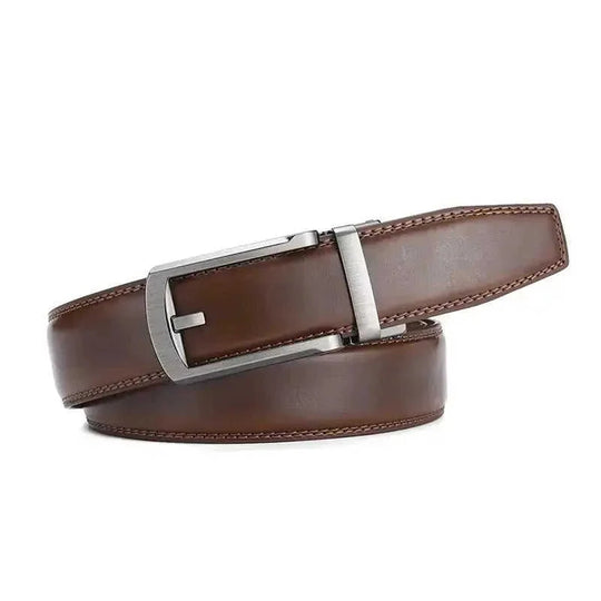 Men's Automatic Buckle Pure Cowhide Pant Belt Black Pattern - texture and material detail