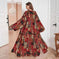 Middle East Dress Shawl Arabic Drop-shoulder Sleeve Printed Robe Black Apricot - side view showing details