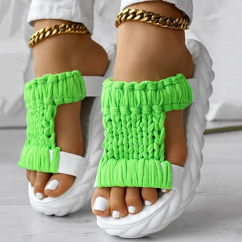 Platform Sandals Summer Braided Knit Hollow Open Toe Slipper Sandals - Anklet Not Included Meifu Market