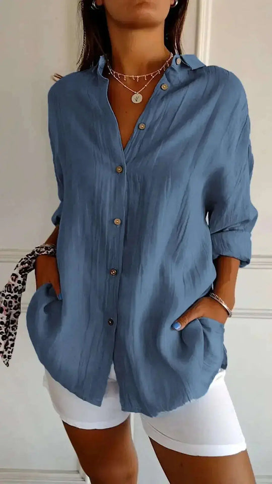 Lapel Long Sleeve Shirt Women's Single-breasted Pleated Shirt Meifu Market