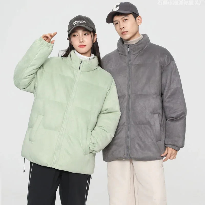 deerskin velvet jacket | quilted windproof coat | loose fit winter jacket | ultrasonic cleaning