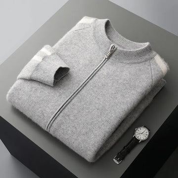 Fashionable All-match Casual Woolen Sweater Four Flat Air Layer Thickened Half Turtleneck Pure Wool Cardigan