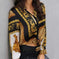 Elegant Print Loose Crop Shirt Ladies Button Down Shirt Yellow - ttqv fashion loose stripe print 2 piece set women 2026 el...
