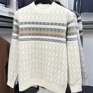 Fashion New Round Neck Pullover Mink Knitted Sweater Men